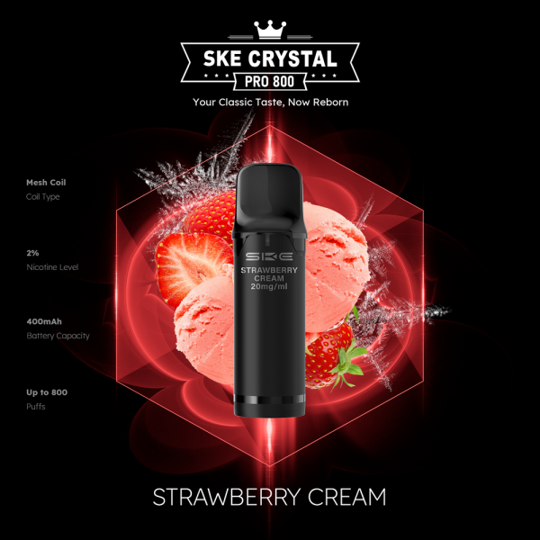 SKE Crystal Pro 800 - Strawberry Cream - 20mg Nikotingehalt
