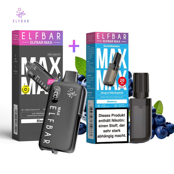 elfbar pods und akkuträger Max + Prefilled vape kits elfbar mit display Flavour:Blueberry Bubble Gum Elf Bar 600 V1
