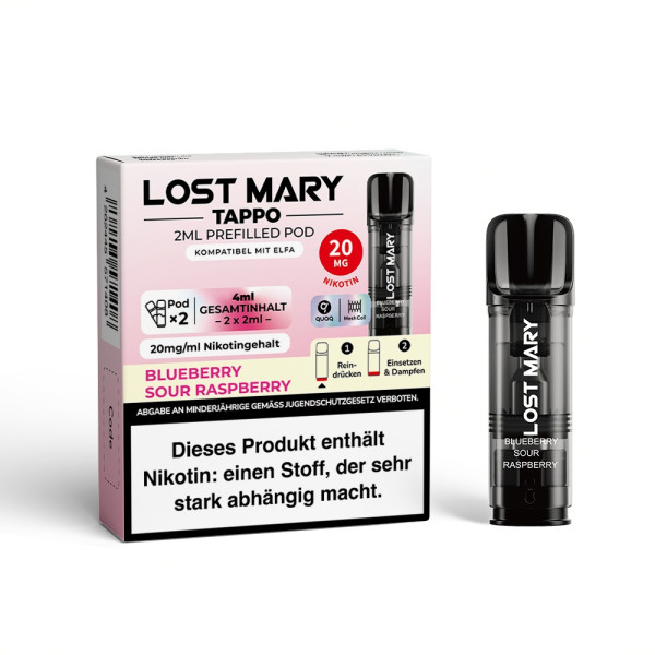Lost Mary Tappo Blueberry Sour Raspberry 20mg Nikotin 2er Pack - Prefilled Pod