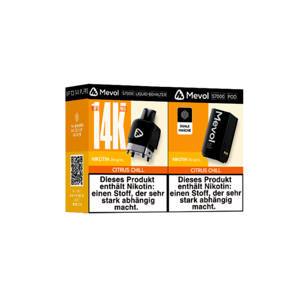 Mevol S7000 Citrus Chill 2ml Pod + 10ml E-Liquid Tank
