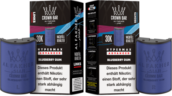 Al Fakher Hypermax Advanced 30K Pods - Blueberry Gum - 6mg Nikotingehalt