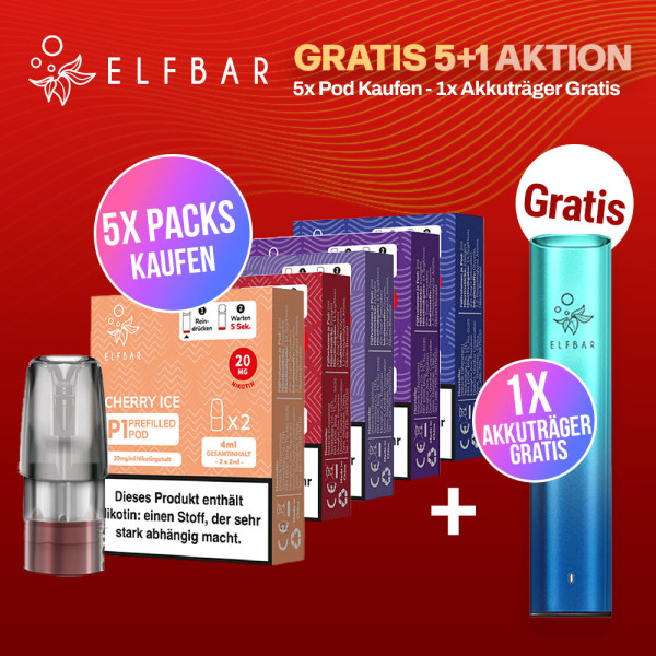 5x ELFBAR MATE500 Pods + 1x Akkuträger Gratis