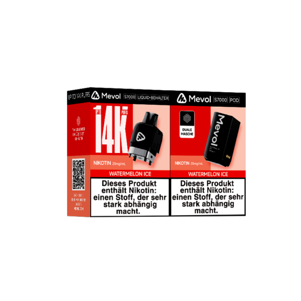 Mevol S7000 Watermelon lce 2ml Pod + 10ml E-Liquid Tank