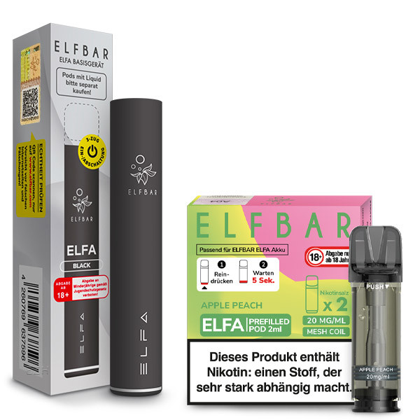 ELFBAR ELFA Pod Kit 500 mAh Akku - Black + ELFA Apple Peach 20mg Nikotin 2er Pack