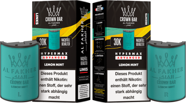 Al Fakher Hypermax Advanced 30K Pods - Lemon Mint - 6mg Nikotingehalt