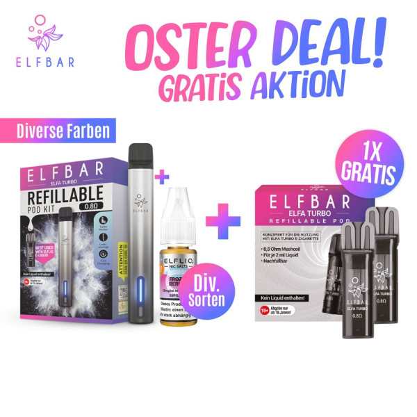 Elfbar Oster-Deal: Elfa Turbo Kit & ELFLIQ Liquid kaufen – Elfa Turbo Pods geschenkt!