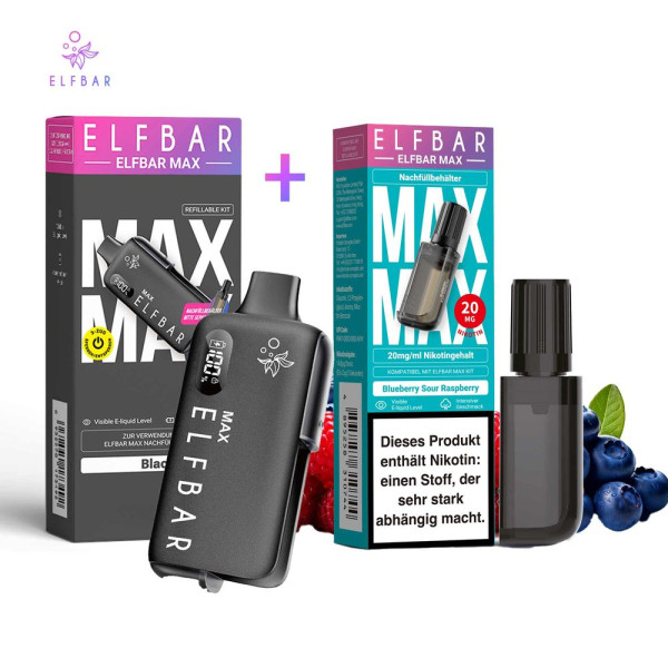 ELFBAR MAX Black Kit + Pod Blueberry Sour Raspberry