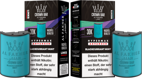Al Fakher Hypermax Advanced 30K Pods - Blackcurrant Mint - 6mg Nikotingehalt