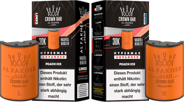 Al Fakher Hypermax Advanced 30K Pods - Peach Ice - 6mg Nikotingehalt