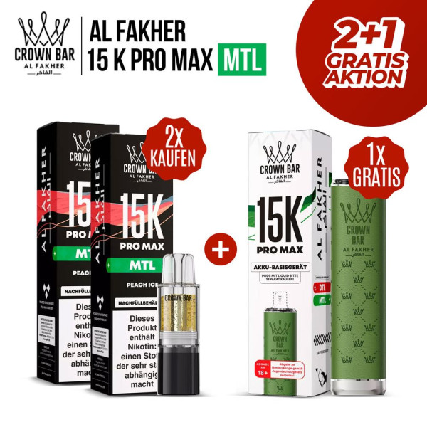 2x Al Fakher 15K PRO MAX MTL Pod + Akkuträger Gratis