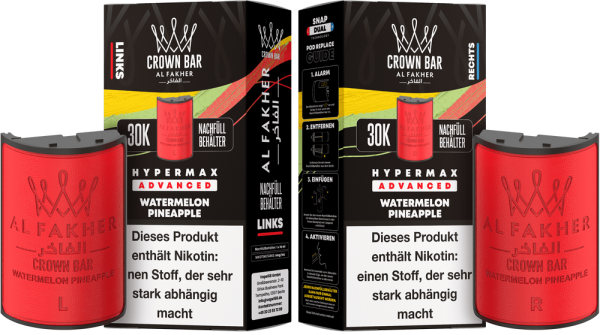 Al Fakher Hypermax Advanced 30K Pods - Watermelon Pineapple - 6mg Nikotingehalt