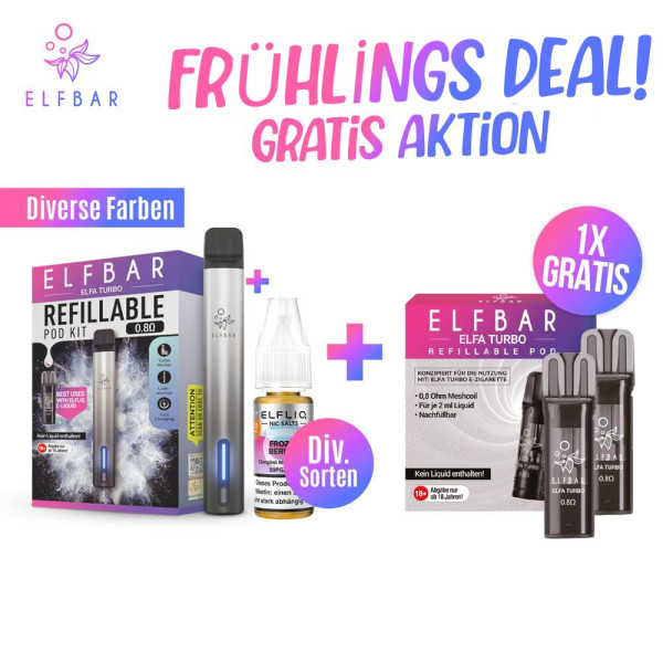 Elfbar Frühlings-Deal: Elfa Turbo Kit & ELFLIQ Liquid kaufen – Elfa Turbo Pods geschenkt!