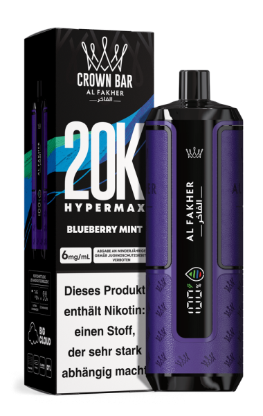 Al Fakher Hypermax 20000 - Blueberry Mint - 6mg Nikotingehalt