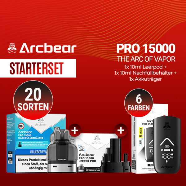 Arcbear Pro 15000 Starter-Set - Nachfüllbehälter + Leerpod + Gold Akkuträger
