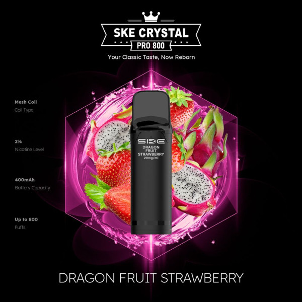 SKE Crystal Pro 800 - Dragon Fruit Strawberry - 20mg Nikotingehalt
