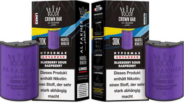 Al Fakher Hypermax Advanced 30K Pods - Blueberry Sour Raspberry - 6mg Nikotingehalt