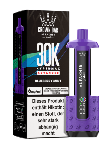 Al Fakher Hypermax Advanced 30K - Blueberry Mint - 6mg Nikotingehalt