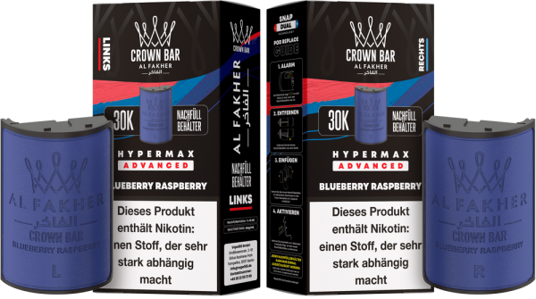 Al Fakher Hypermax Advanced 30K Pods - Blueberry Raspberry - 6mg Nikotingehalt