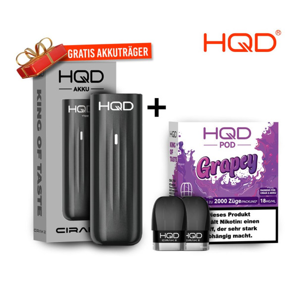 HQD Cirak 2 Pod - Grapey + Akkuträger Black Gratis