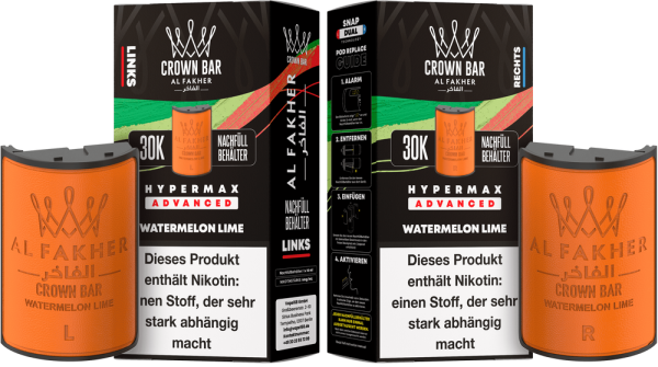 Al Fakher Hypermax Advanced 30K Pods - Watermelon Lime - 6mg Nikotingehalt