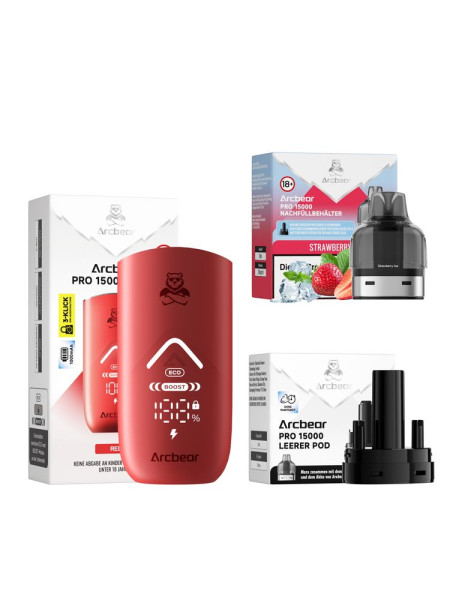 Arcbear Pro 15000 Starter Set - Farbe: Red + Pod Strawberry Ice