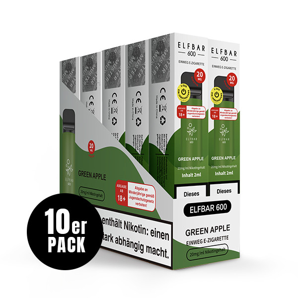 10 x ELFBAR 600 Green Apple 20mg Nikotin