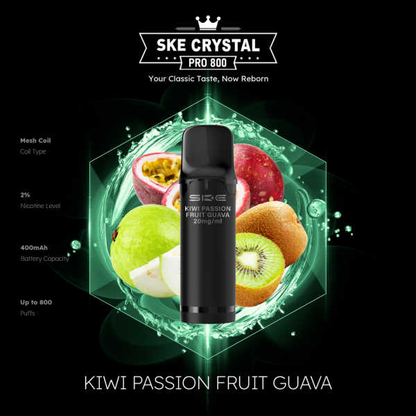 SKE Crystal Pro 800 - Kiwi Passion Fruit Guava - 20mg Nikotingehalt
