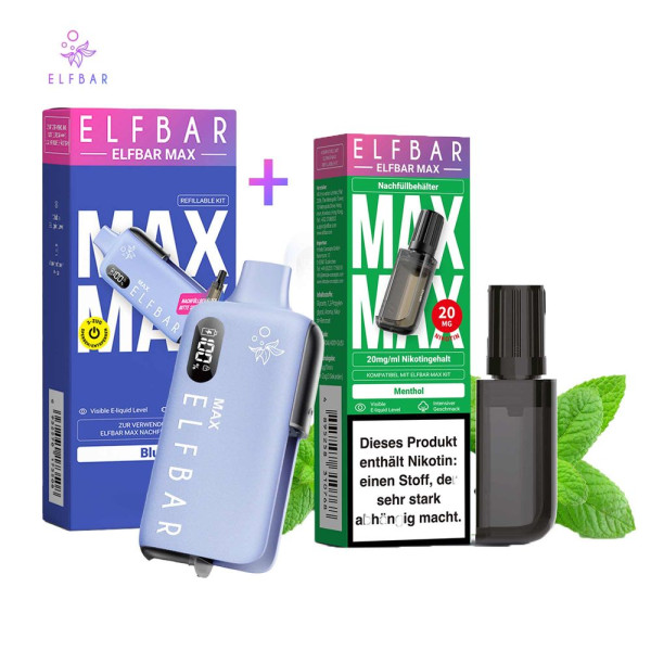 ELFBAR MAX Blue Kit + Pod Menthol