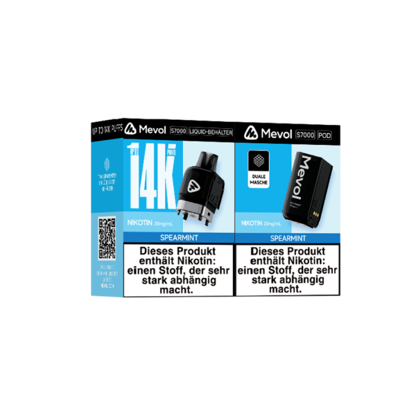Mevol S7000 Spearmint 2ml Pod + 10ml E-Liquid Tank