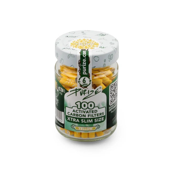 Purize Glas-Edition Aktivkohlefilter XTRA Slim - Size 6mm - Yellow - 100 Stück