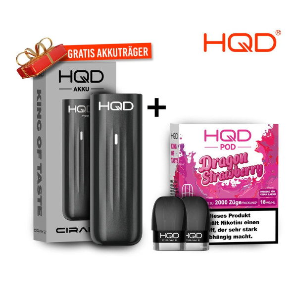 HQD Cirak 2 Pod - Dragon Strawberry + Akkuträger Black Gratis
