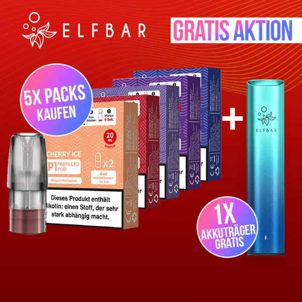 5x ELFBAR MATE500 Pods + 1x Akkuträger Black Gratis
