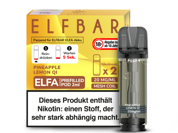 ELFBAR ELFA Pineapple Lemon Qi 20mg Nikotin 2er Pack