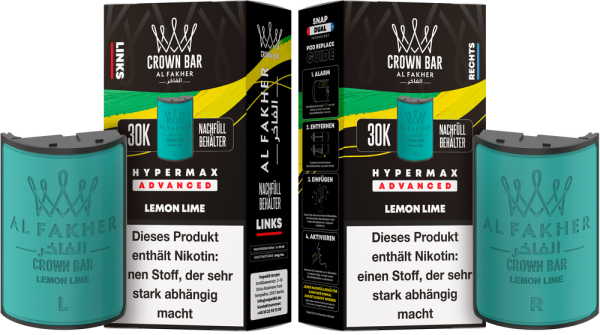 Al Fakher Hypermax Advanced 30K Pods - Lemon Lime - 6mg Nikotingehalt