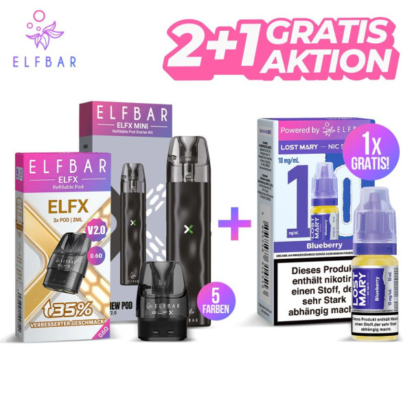 ELFBAR ELFX Mini Set mit Leerpods V2.0 & GRATIS LOST MARY LIQUID 20mg Liquid