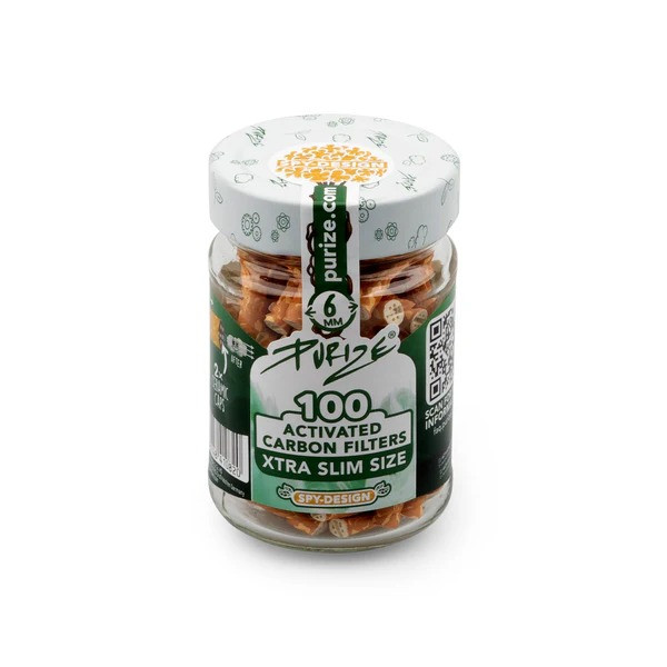 Purize Glas-Edition Aktivkohlefilter XTRA Slim - Size 6mm - Spy-Design - 100 Stück