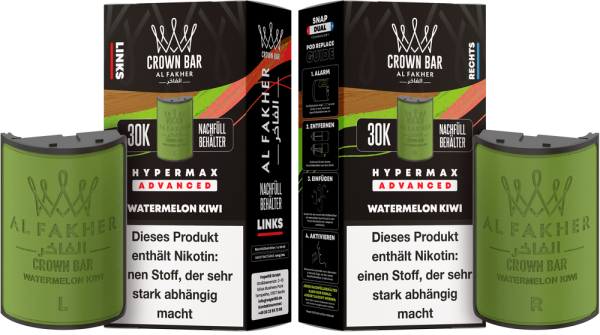 Al Fakher Hypermax Advanced 30K Pods - Watermelon Kiwi - 6mg Nikotingehalt